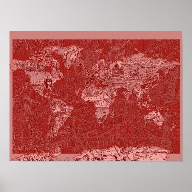 Affiches carte du monde rouge 1 (Devant)