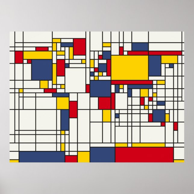 Affiches Carte du monde Style Abstrait Mondrian (Devant)