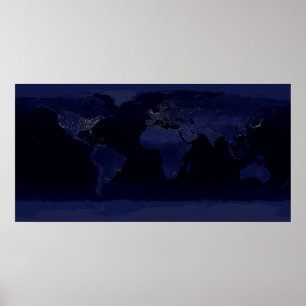 Affiches Carte du monde Terre Lumières de la ville la nuit 