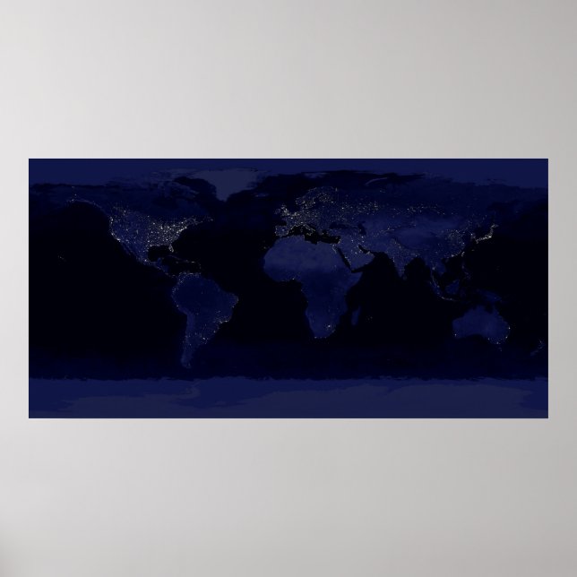 Affiches Carte du monde Terre Lumières de la ville la nuit  (Devant)