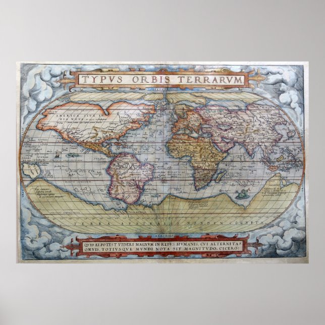 Affiches Carte du monde Typus Orbis Terrarum Ortelius 1572 (Devant)