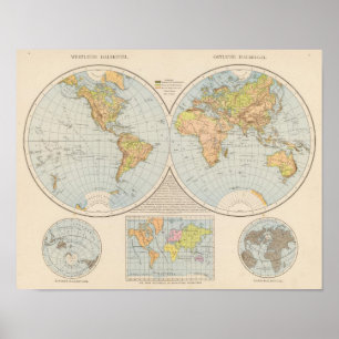 Affiches Carte du monde W, E Halbkugel