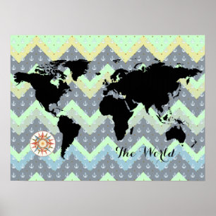 Affiches carte du monde zig-zag