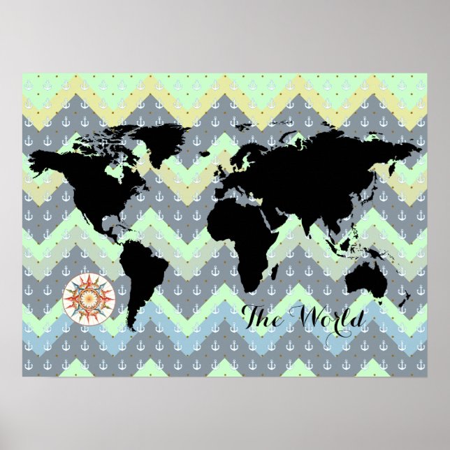 Affiches carte du monde zig-zag (Devant)