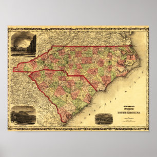 Affiches Carte du nord et de sud de CarolinaPanoramic