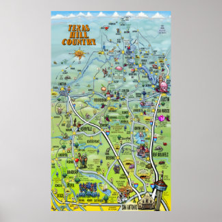 Affiches Carte du pays de Texas Hill