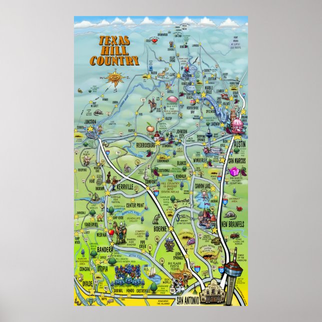 Affiches Carte du pays de Texas Hill (Devant)