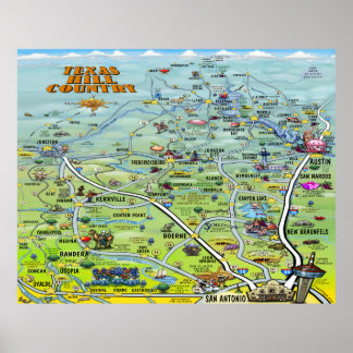 Affiches Carte du pays de Texas Hill
