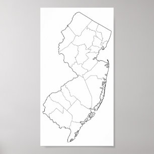 Affiches Carte du plan des comtés du New Jersey blanc