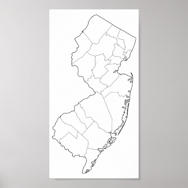 Affiches Carte du plan des comtés du New Jersey blanc (Devant)