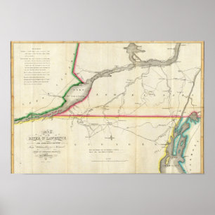 Affiches Carte du St Lawrence et pays limitrophe de rivière