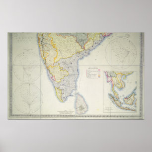 Affiches Carte du sud de l'Inde britannique, 1872