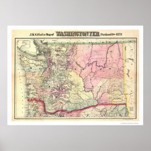 Affiches Carte du territoire de Washington par JK Gill 1878