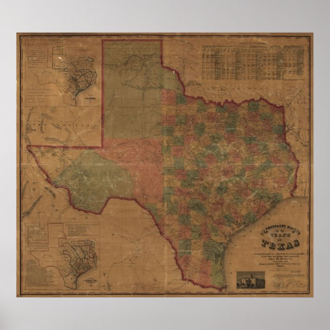 Affiches Carte du Texas 1862 (Devant)