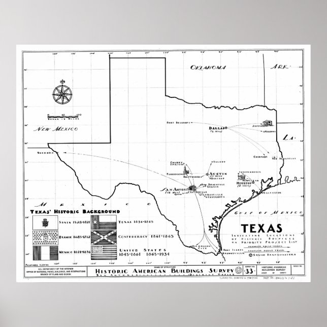 Affiches Carte du Texas, 1933 (Devant)