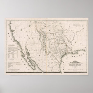 Affiches Carte du Texas et les pays limitrophes