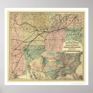 Affiches Carte du Texas & Northeastern Railroad 1872
