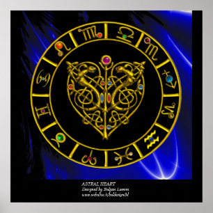 AFFICHES CARTE DU ZODIAQUE EN OR, CŒUR ASTRAL, NŒUDS CELTIQ