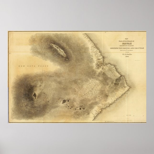 Affiches Carte d'une partie de l'île d'Hawaii (Devant)