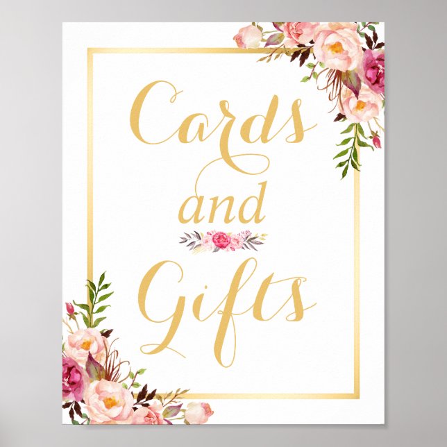 Affiches Carte et cadeaux | Panneau Mariage du cadre or flo (Devant)