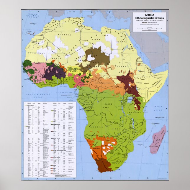 AFFICHES CARTE ETHNOLINGUISTIQUE DE LA CIA EN AFRIQUE (Devant)