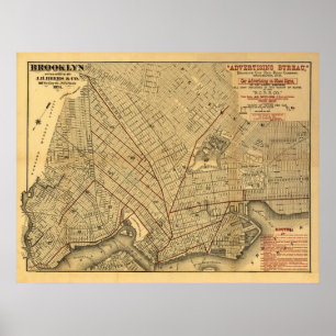 Affiches Carte ferroviaire de Brooklyn 1874