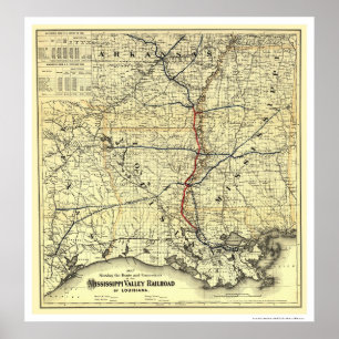 Affiches Carte ferroviaire de la vallée du Mississippi 1882