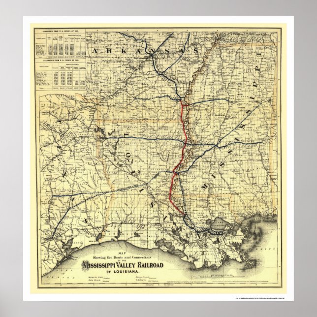 Affiches Carte ferroviaire de la vallée du Mississippi 1882 (Devant)