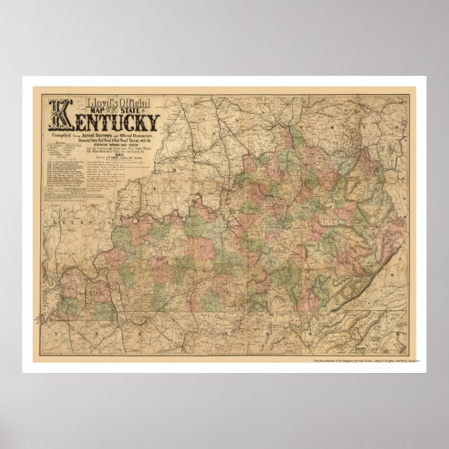 Affiches Carte ferroviaire du Kentucky 1863 (Devant)
