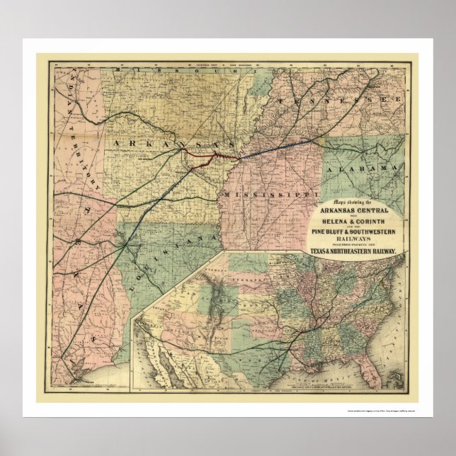 Affiches Carte ferroviaire du Texas et du nord-est 1872 (Devant)