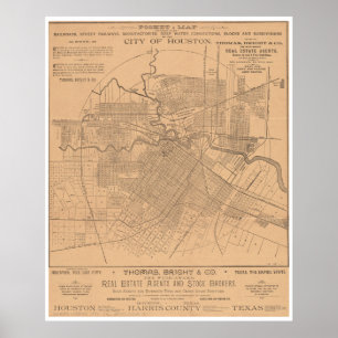 Affiches Carte ferroviaire vintage Houston Texas (1890)