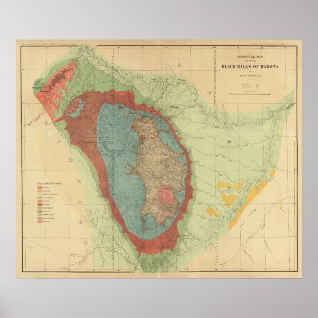 Affiches Carte géologique des collines noires du Dakota (Devant)