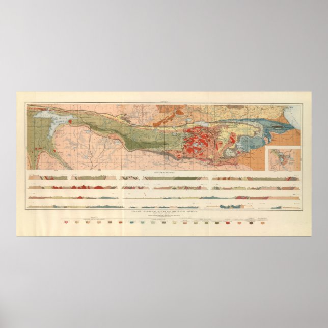 Affiches Carte géologique générale du district de Marquette (Devant)