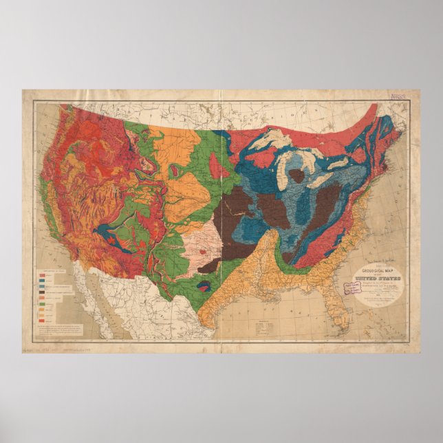 Affiches Carte géologique vintage des États-Unis (1872) (Devant)