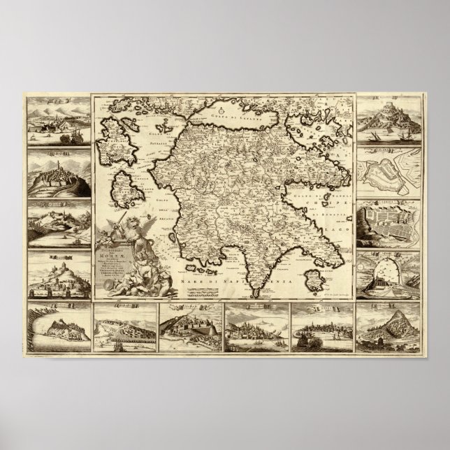Affiches Carte Grèce/Péloponnèse grecque 1688 (Devant)