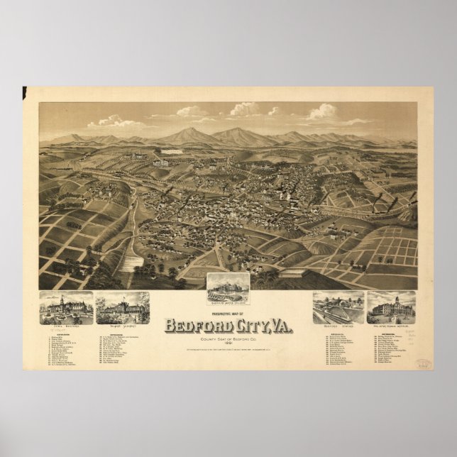 Affiches Carte historique de Bedford Virginia (Devant)