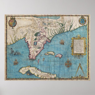 Affiches Carte historique de la Floride (1591)