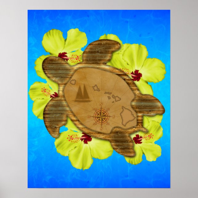 Affiches Carte Honu Hawaiian (Devant)