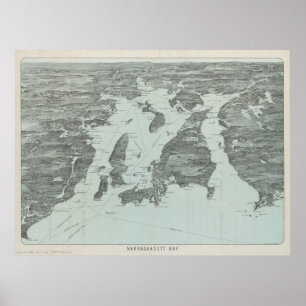Affiches Carte imagée vintage de la baie de Narragansett