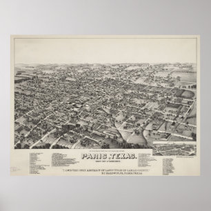 Affiches Carte imagée vintage de Paris le Texas (1885)