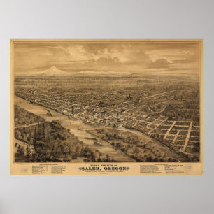Affiches Carte imagée vintage de Salem Orégon (1876)