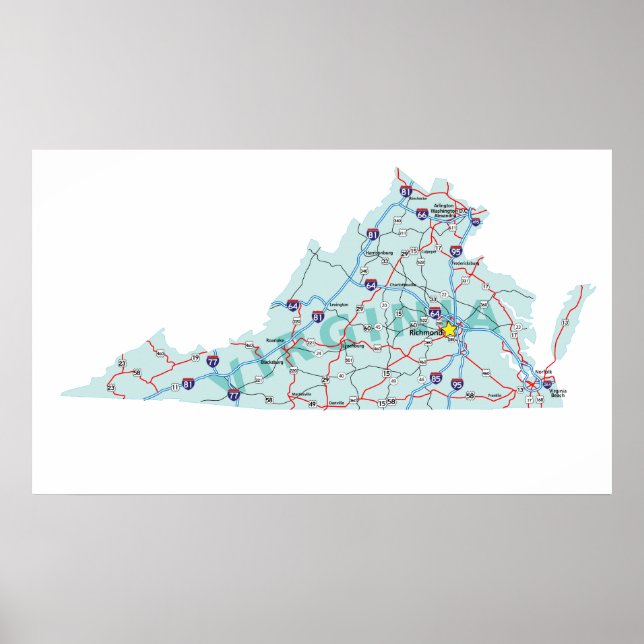 Affiches Carte Interstate Virginia Imprimer (Devant)