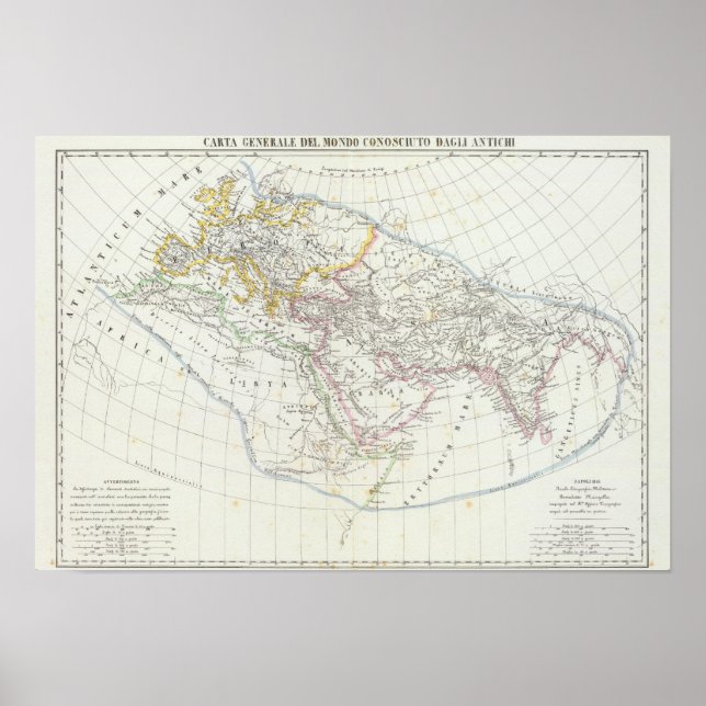 Affiches Carte Lithographiée du monde de l'hémisphère orien (Devant)