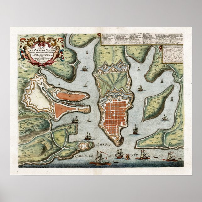 Affiches Carte Malte 1725 (Devant)