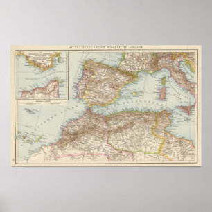 Affiches Carte méditerranéenne occidentale