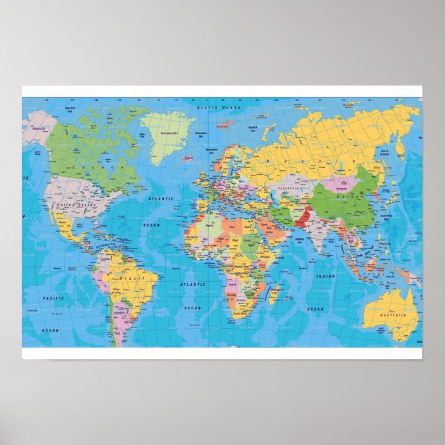 AFFICHES CARTE MONDIALE COLORÉE (Devant)