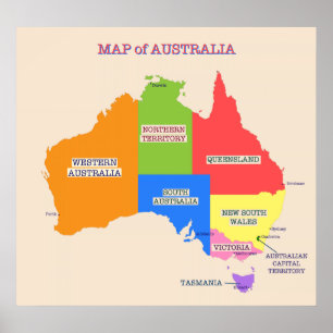 Affiches Carte multicolore de l'Australie