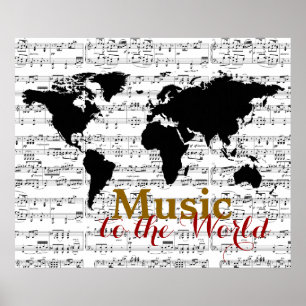 Affiches carte noire avec notes musicales