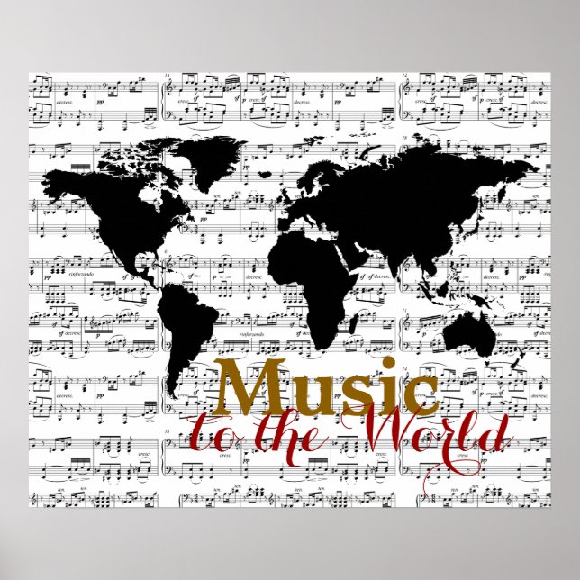 Affiches carte noire avec notes musicales (Devant)