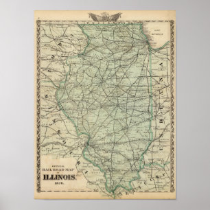 Affiches Carte officielle de chemin de fer de l'Illinois